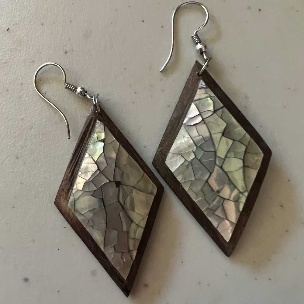 Indonesia Wood and Mother of Pearl Earrings